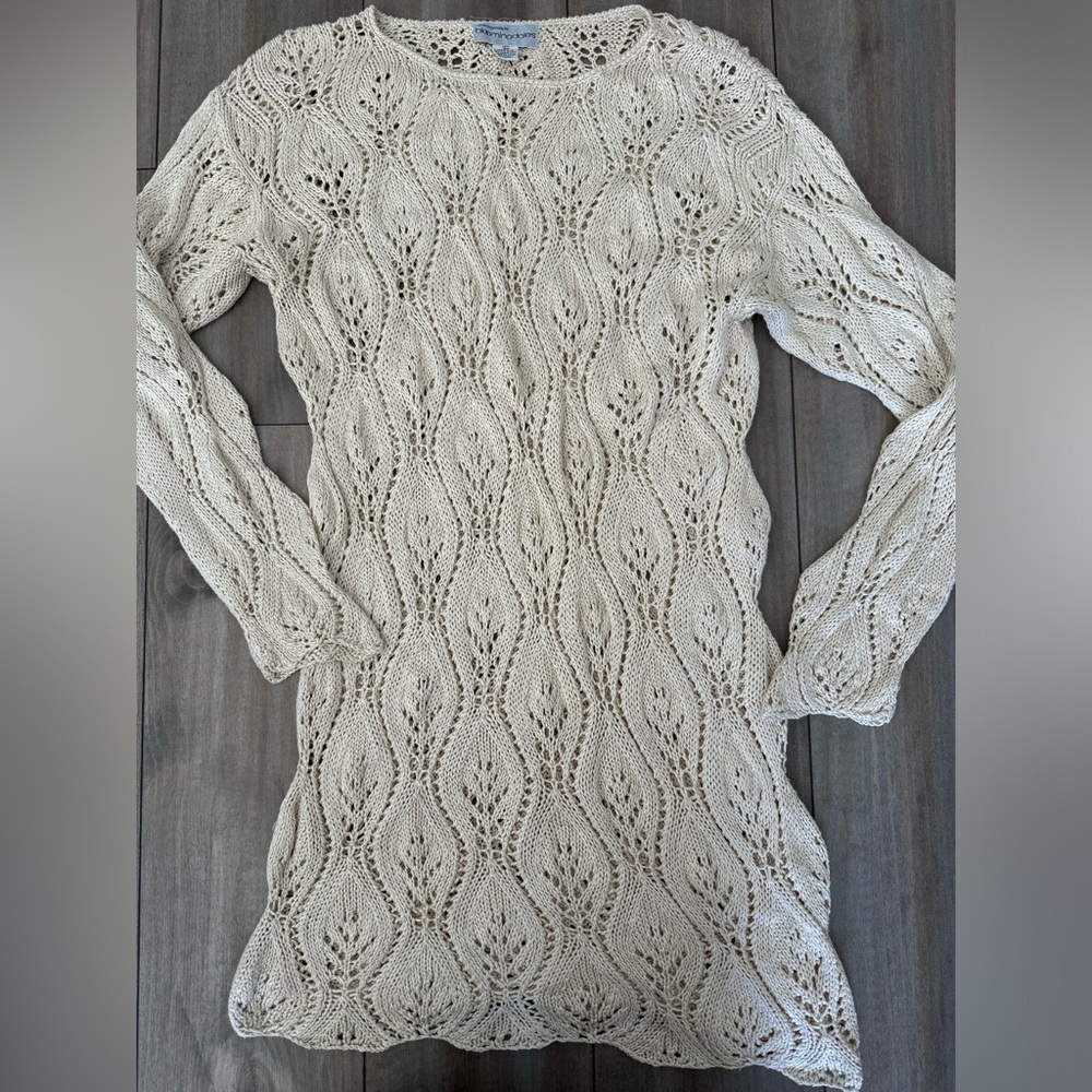 Bloomingdale's Cream Open-Knit Long Sleeve Tunic